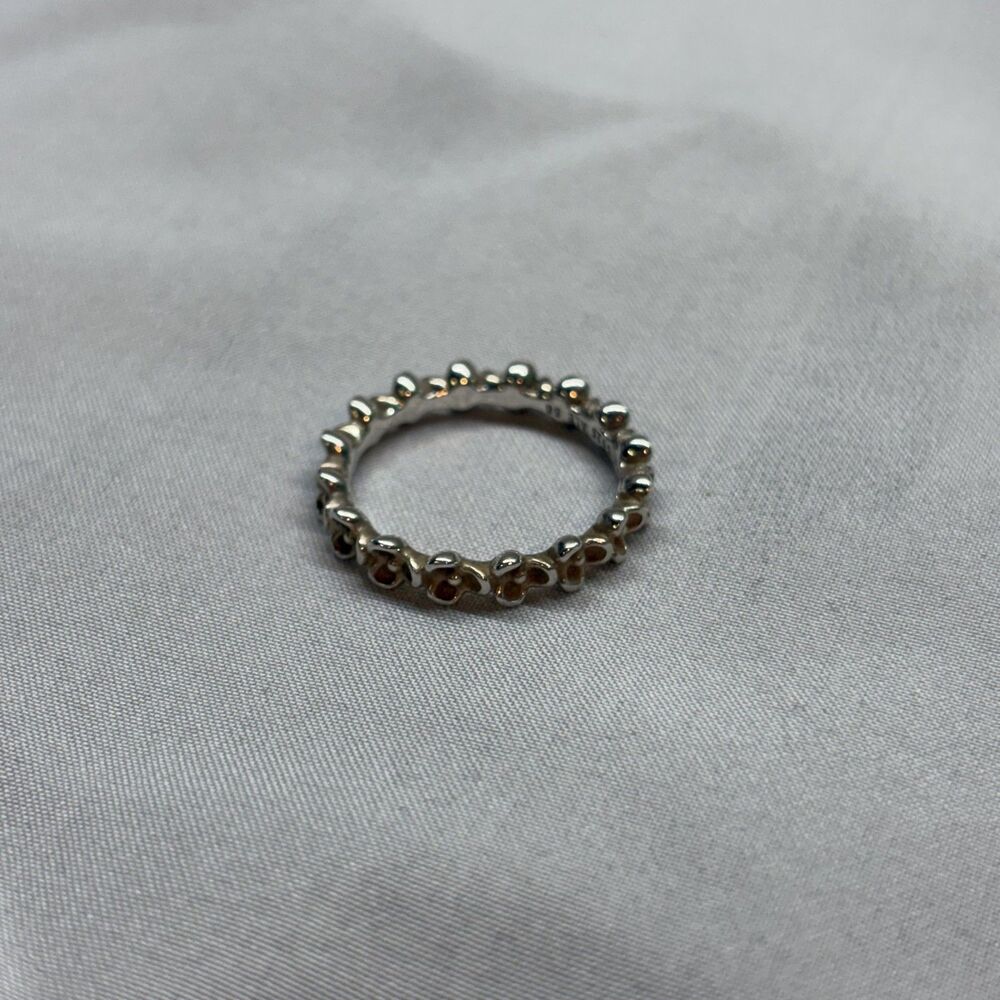 FLORAL ELEGANCE Authentic PANDORA St Silver STACKABLE BAND Ring Sz 7.5 925 - Picture 8 of 12